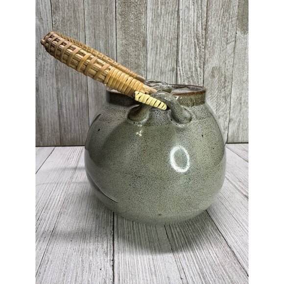 Vnt Japanesse Teapot with Lid Painted Olive/Brown 5.5"x 5.5" Wicker Handle - Picture 4 of 9
